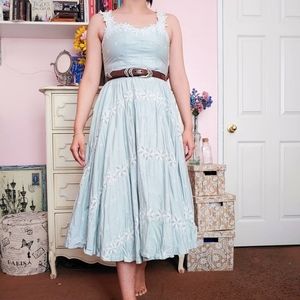 Vintage 50s Seafoam Floral Midi Tea Dress